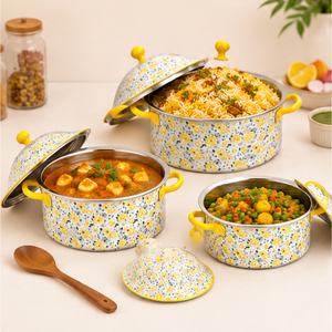 Wholesale Elegant Floral Insulated Casserole Hot Pot Set Luxury Stainless Steel Food <b>Warmer</b> Thermal Serving Bowl for <b>Buffet</b> - Product Image 2