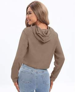 Sudadera con capucha corta ajustada para mujer, top de moda con cordón y manga larga - Product Image 2