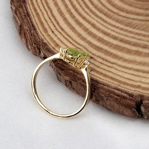 Wholesale 925 Sterling Silver Yellow Gold Plated Natural Oval <b>Peridot</b> CZ 3 Stone <b>Ring</b> Memoria Jewels - Product Image 3