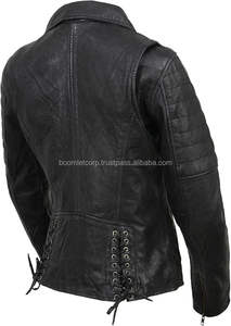 Nueva chaqueta de motociclista de cuero genuino para mujer, chaqueta de carreras ajustada informal de manga larga, transpirable personalizado de Color sólido - Product Image 5