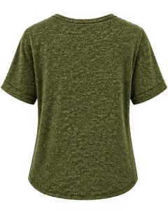 Custom Green Abstract Pattern Women V Neck T Shirt Casual Short Sleeve Pocket Tee Lightweight Breathable Summer Fashion <b>Top</b> - Product Image 2