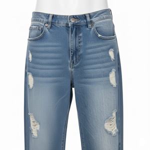Nouveau Jean en Denim Femme Grande Taille Taille Haute Jambe Large Décontracté à Trous et Pompons en Coton Personnalisé Vente en Gros - Product Image 2