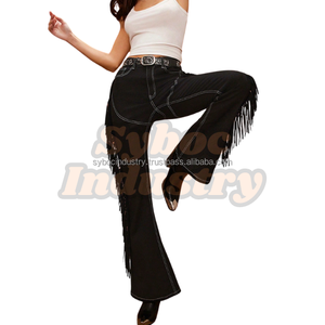 Pantalón acampanado negro para mujer Nuevo estilo vaquero con flecos Pantalón acampanado de mezclilla transpirable para Pantalones vaqueros de festival occidental - Product Image 3