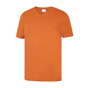 Camiseta de algodón 100% con cuello en V, de alta calidad, informal, tejida, de manga corta, de color sólido, transpirable y cómoda. - Product Image 3