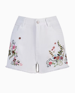 Shorts de Mezclilla de Cintura Alta para Mujer TRIBON SPORTS, Bordado de Estrellas, Ropa Casual de Verano, Algodón Blanco, Corte Recto, Ajuste Ceñido, Secado Rápido - Product Image 1