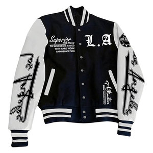 Chaqueta de béisbol informal de manga larga, estilo universitario retro, con botones, chaqueta universitaria para hombre, con estampado gráfico de letras en bloques de color - Product Image 1