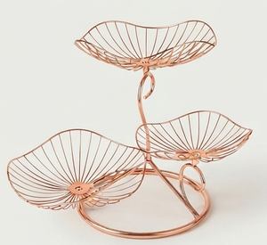Élégant support de panier à fruits en fil de cuivre, design géométrique, paniers de rangement en métal pour la présentation sur table de cuisine - Product Image 2