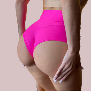 Shorts de yoga personnalisés en tissu mélangé coton, taille haute, coupe extensible, rouge, rose, bleu, violet, noir, pour femmes, pour la gym - Product Image 6