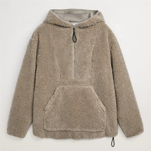 100% High Quality Polar <b>Fleece</b> Hoodie OEM Custom <b>Lined</b> Men's Half Zip Sherpa Shearling Men's Hoodie <b>Jacket</b> - Product Image 3
