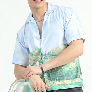 Chemise hawaïenne pour homme à manches courtes, peinte à la main, col rabattu, en popeline, style décontracté d'été - Product Image 3