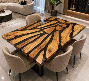 Handmade Black <b>Epoxy</b> Resin Dining <b>Table</b> Mid Century Modern Eco-Friendly Elegant Custom Wholesale Furniture Home Interior Diwali - Product Image 3