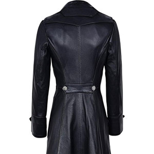 Manteau trench en similicuir noir pour femmes - Long manteau style gothique rock à double boutonnage - Product Image 3