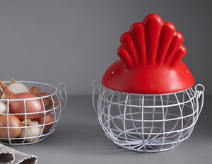 Premium Red Hen Shaped Metal <b>Wire</b> <b>Storage</b> <b>Basket</b> With Handles Cute Animal Design For Home Decoration - Product Image 5