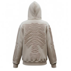 Sudadera con capucha y cremallera bordada con diseño de esqueleto personalizado, calidad premium, tejido de felpa 100% algodón, estilo oversized, moderna, unisex, para streetwear. - Product Image 2