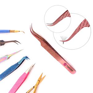 Ensemble de pinces à cils semi-incurvées en acier inoxydable de nouvelle conception fibre à pointe pointue pour la cueillette et le greffage d'extensions - Product Image 1