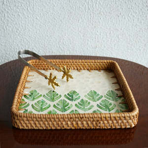 Plateau de service rectangulaire en rotin avec incrustation de mosaïque, fait main, style bohème, pour café, pain, fruits, décoration intérieure - Product Image 5