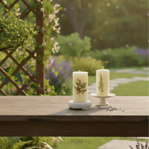 Natural Botanical Printed Pillar <b>Candles</b> for Home Decor <b>Candles</b> set of - 2 for perfect accent for modern - Product Image 2