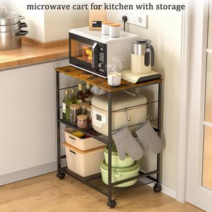 Carrito de Cocina Rodante de 3 Niveles para Microondas con Almacenamiento, Ruedas Bloqueables y Mesa Auxiliar - Product Image 5