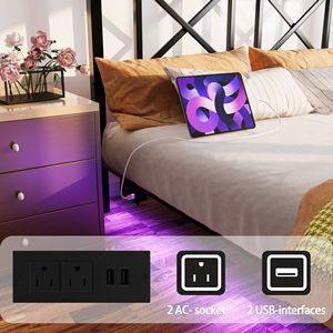 Queen Size Floating Metal <b>Bed</b> <b>Frame</b> with Headboard Storage & USB Charging Station LED Lights Full Size <b>Platform</b> <b>Bed</b> Option - Product Image 6
