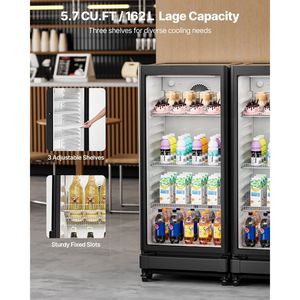 Réfrigérateur commercial vertical avec porte vitrée de 5,7 pi³ pour boissons, vitrine réfrigérée, congélateur - Product Image 2