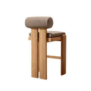 Contemporary Outdoor <b>Bar</b> <b>Stool</b> Solid Teak Round Bolster Backrest <b>Comfortable</b> Upholstered Seat Luxury Hospitality Seating - Product Image 3
