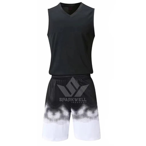 Ensemble de maillots de basket-ball pour hommes, dégradé noir et blanc, col en V, sans manches, en polyester anti-humidité, vêtements de sport toutes saisons - Product Image 2