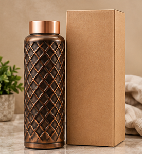 Premium Hammered Copper Water Bottle 1L Diamond Lattice Pattern with Screw Cap Gift Box - Product Image 6
