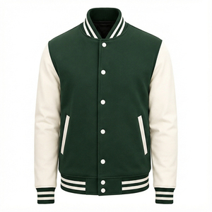 Chaqueta Varsity para Hombre en Color Verde con Bloques de Color, Cuello Alto, Botones a Presión, Puños Acanalados, Chaqueta Bomber Deportiva de Otoño - Product Image 5