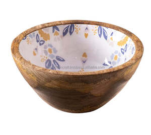 Set of 4 Polished Artisan Craft <b>Blue</b> Enamel Wood Serving <b>Bowls</b> Nautical Love Styles for Home Souvenir Decoration - Product Image 4