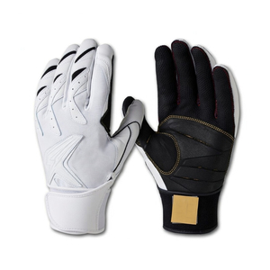 <b>White</b> Full Finger Baseball Gloves with Black Accents and Gold Patch for Right-Handed Throwers - Product Image 2