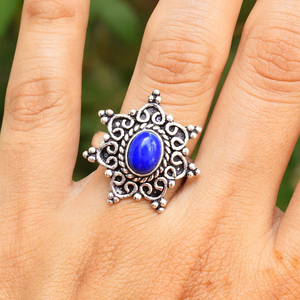<b>Lapis</b> <b>Lazuli</b> <b>Ring</b> 925 Sterling Silver Handmade Blue Gemstone Jewelry - Product Image 1