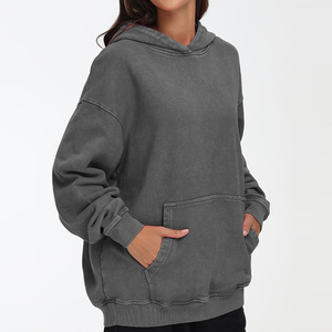 Sweat-shirt à capuche oversize pour femme, 100 % coton tricoté, couleur unie, respirant, manches longues, hiver, décontracté, écologique, vente en gros - Product Image 2