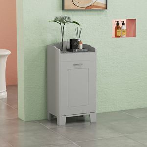 Mobiletto Moderno Ecologico per Lavanderia in Rattan e Bambù Bianco con Piano Ribaltabile e Cesto Portabiancheria da 5L - Product Image 2