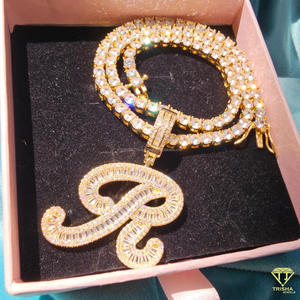 Collar de Lujo con Colgante de Letra 'D' con Diamantes Cultivados en Laboratorio, Cadena Cubana Estilo Hip Hop, Joyería de Moda - Product Image 3