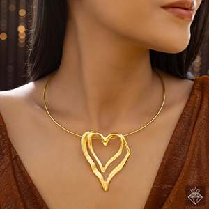 Collar con colgante de moda de corazón antideslustre PRAO, accesorio elegante y elegante - Product Image 4