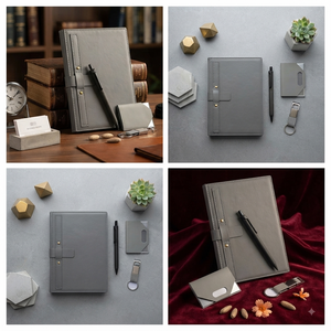 Grey Leatherette A5 Executive <b>Notebook</b> Gift <b>Set</b> With Pen Keychain Card Holder Custom Logo Office Use - Product Image 5
