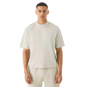 <b>Mens</b> Cream Crew Neck Oversized T-<b>Shirt</b> Short Sleeve Loose Fit Basic Top Custom Logo OEM ODM Wholesale Apparel - Product Image 3