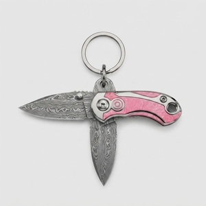 Couteau porte-clés artisanal de Damas, petit couteau pliant durable avec anneau de fixation, outil de poche pour l'extérieur - Product Image 2