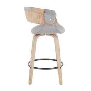 Ensemble de 2 tabourets de comptoir Elisa Farmhouse en bois blanc délavé et tissu gris, élégants tabourets de bar - Product Image 3
