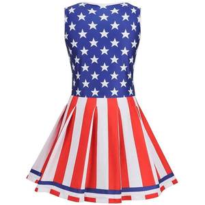 LUXE ENTERPRISES USA Patriotic Heat-Transfer Printed 140g Polyester Cheerleader Dress Red Bow for Adult <b>Skirt</b> Style Uniforms - Product Image 2