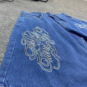 Blue Vintage Breathable <b>Embroidered</b> Denim Shorts Men Summer Casual Streetwear Mid Waist Straight Fit Belted Knee Length <b>Jeans</b> - Product Image 3