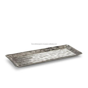Plateaux de service décoratifs, fournitures de restaurant, grand plateau argenté et plat, plateaux en aluminium faits à la main, vaisselle de style américain. - Product Image 6