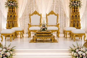 Premium Gold Carved Temple Style Wedding Mandap for USA Grand Tamilian Style Fiber Kalyana Mandapam For Destination weddings <b>UK</b> - Product Image 5