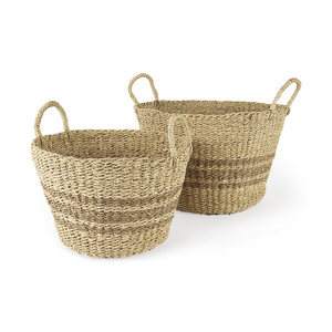 Vietrustic Modern Rustic Round <b>Seagrass</b> <b>Storage</b> <b>Basket</b> Handwoven Multifunction Bathroom Organizer Sustainable Home Decor - Product Image 1