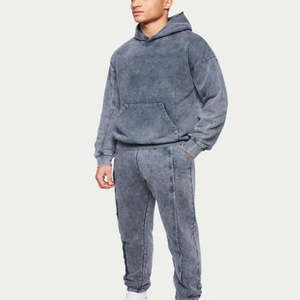 Men Acid Wash Tracksuit Vintage Washed Two Piece <b>Set</b> with Zip Jacket and <b>Matching</b> <b>Joggers</b> for Streetwear Style - Product Image 6