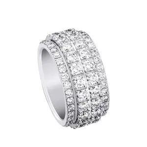 18k White Gold S925 Wide Spinning Brilliant 4 Band Moissanite Genuine Real Ring for Unisex Occasional Fashion Statement