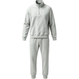 Ensemble de survêtement unisexe bleu marine 2026 à manches longues et demi-zip, couleur unie, coupe décontractée, 100 % coton mi-lourd, pour l'automne - Product Image 6