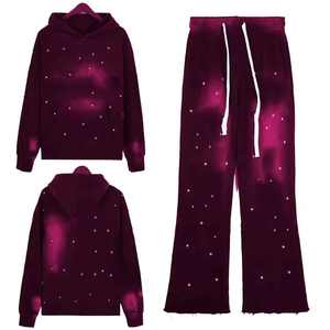 Ensemble jogging et sweat à capuche pour homme, imprimé strass, délavé à l'acide et effet soleil, effet usé, deux pièces, survêtement délavé à l'acide - Product Image 6