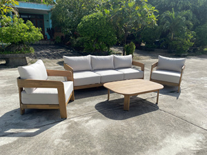 Conjunto de Sofás Modernos y Cómodos para Exteriores con Reposabrazos de Madera, Asientos Individuales, Dobles y Triples, Muebles para Jardín y Parque - Product Image 6