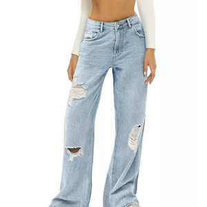 Pantalon en jean classique en tissu denim de coton, coupe confortable, construction durable, vêtement décontracté pour tous les jours, mode, OEM, jean pour femmes - Product Image 1
